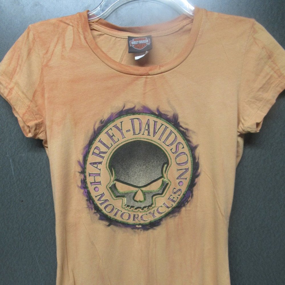 Orange Willie G Skull Harley Davidson Tee Sz. L